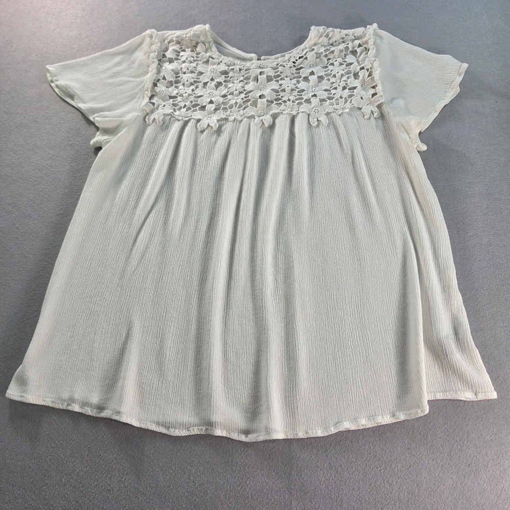 Torrid 2X White Gauze Crochet Lace Yoke Blouse Boho Cottagecore Short Sleeve